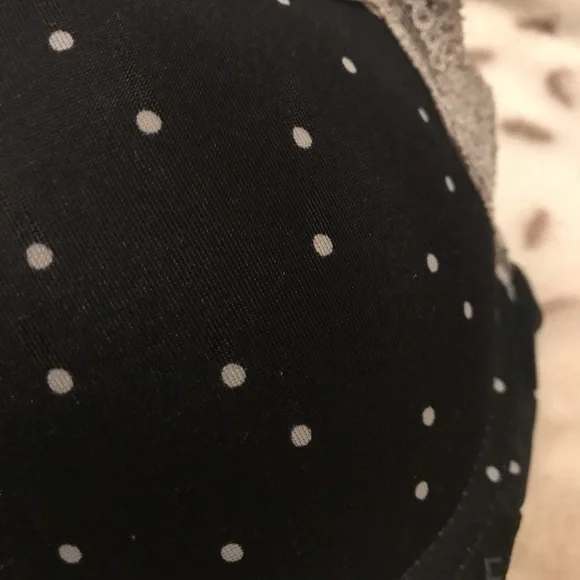 Tommy Hilfiger 34C push up Balconette bra black with gray polkadots and lace - Picture 3 of 8